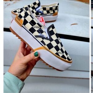 Vans Black and White Checkerboard Platform Shoes